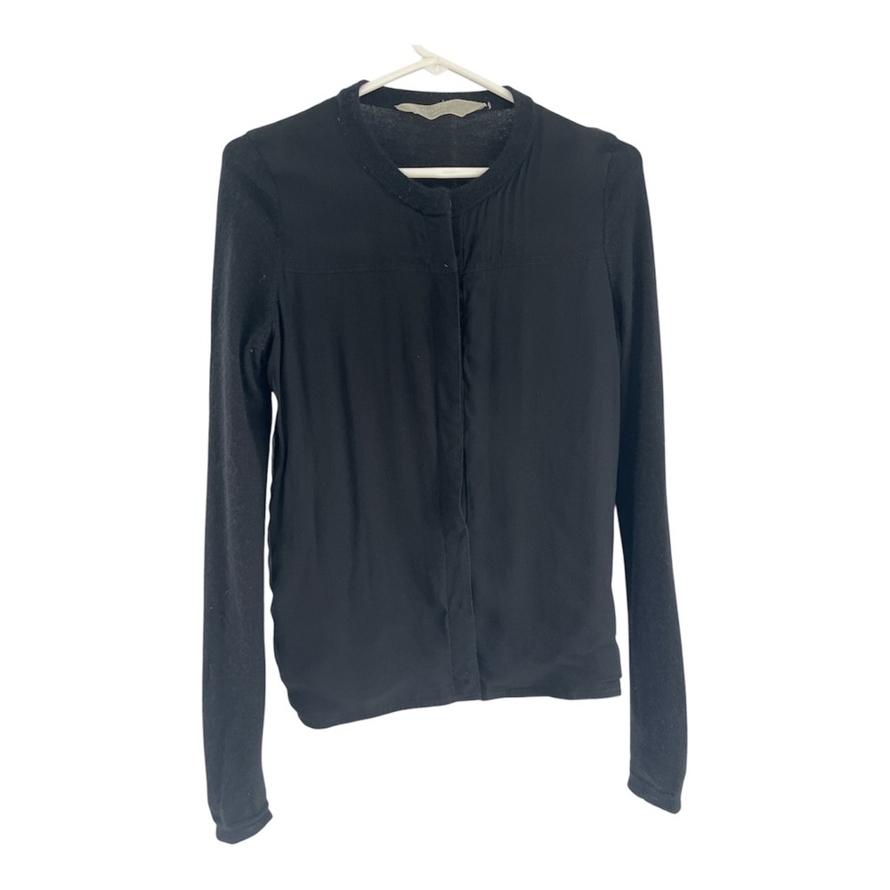 Reed Krakoff Mixed Media Black Cashmere Silk Cardigan Sweater Snap Buttons XS